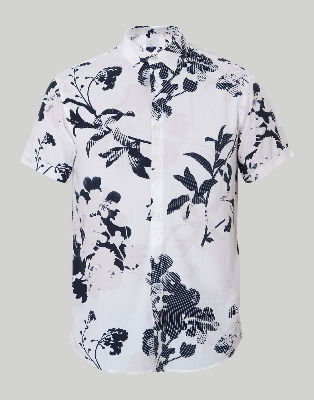 White Floral Print Short Sleeves Shirt