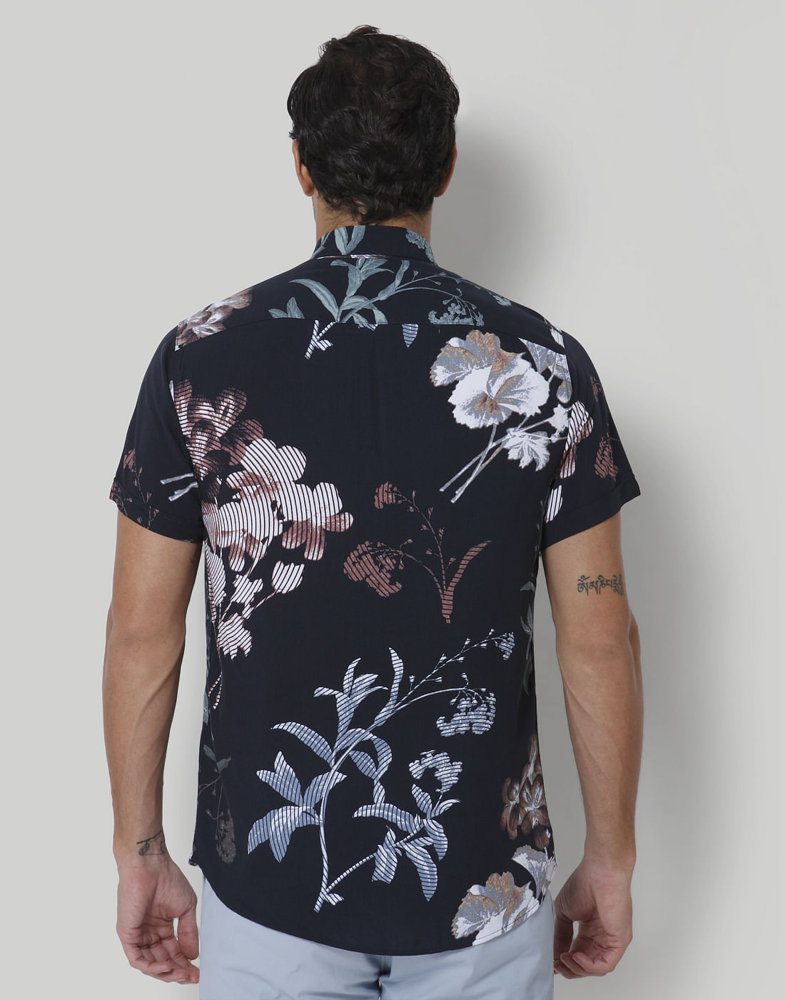 Dark Blue Printed Short Sleeves Shirt