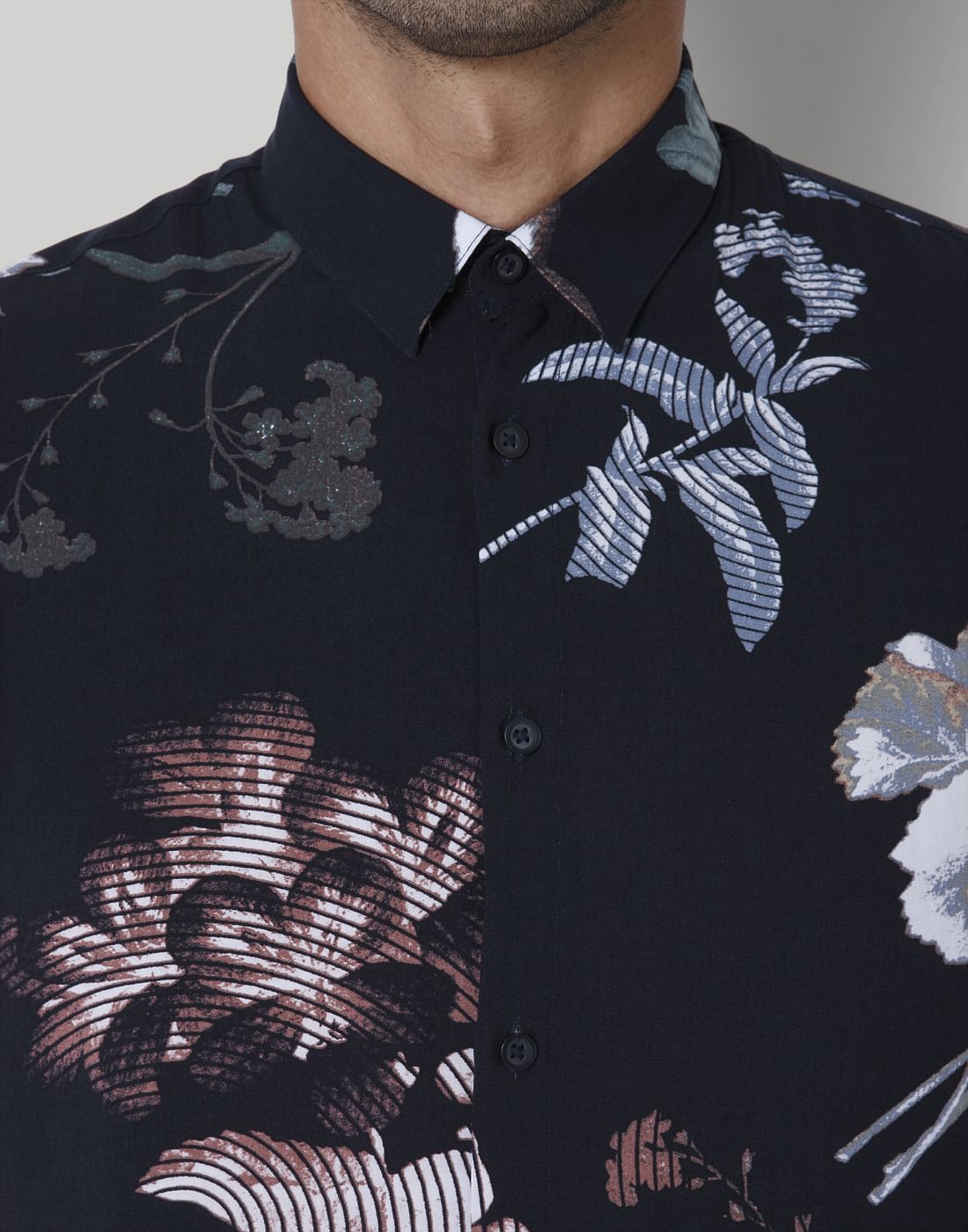 Dark Blue Printed Short Sleeves Shirt