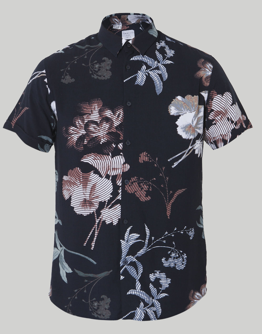 Dark Blue Printed Short Sleeves Shirt
