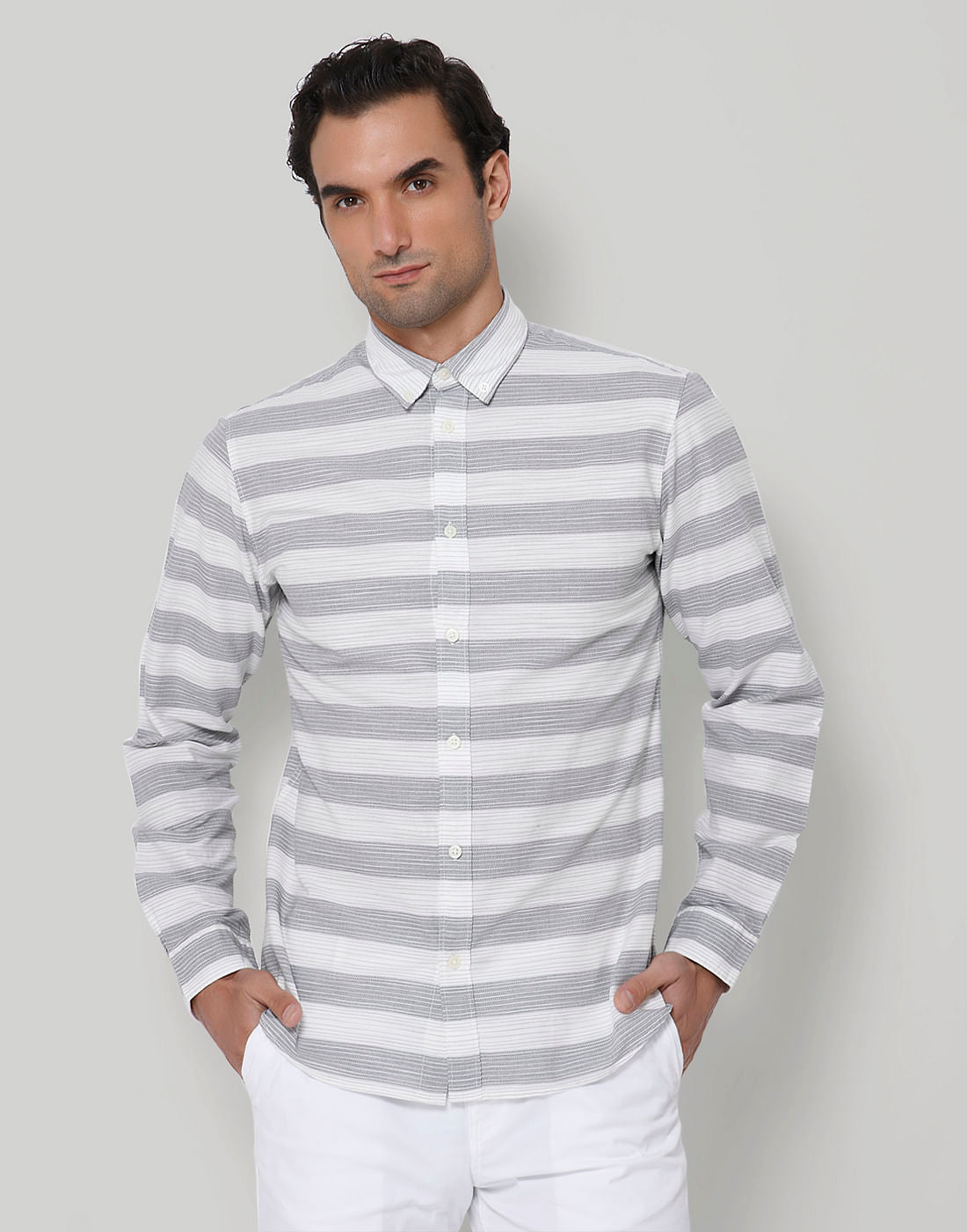 White Striped Full Sleeves Shirt