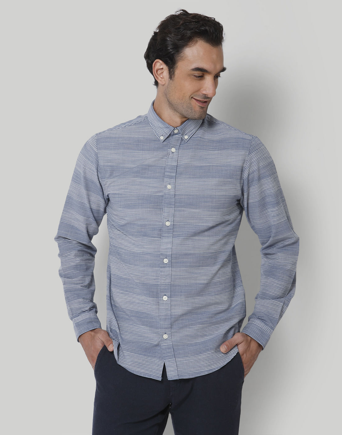 Blue Striped Full Sleeves Shirt
