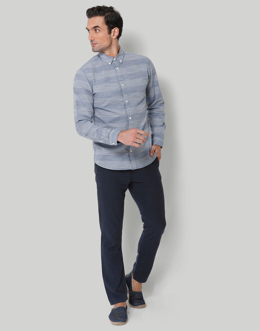 Blue Striped Full Sleeves Shirt