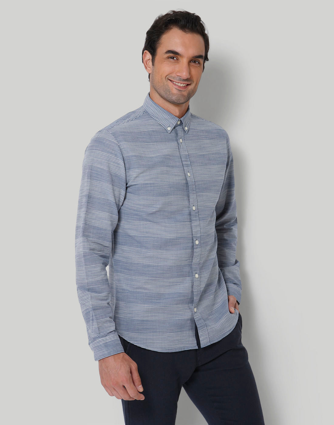 Blue Striped Full Sleeves Shirt