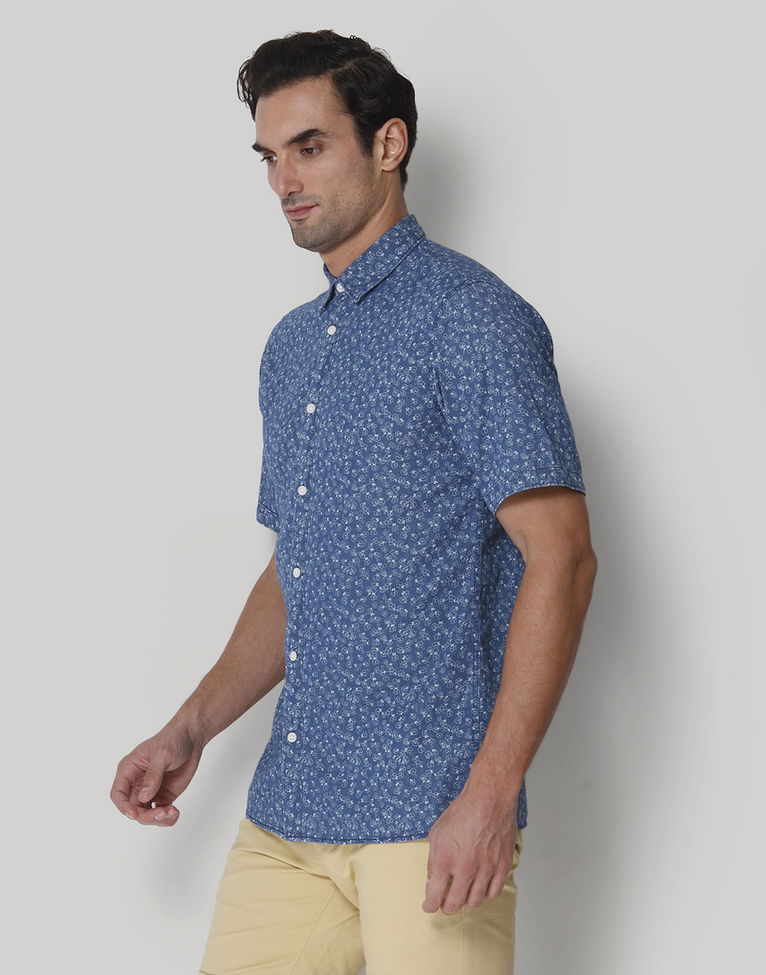 Blue Printed Short Sleeves Shirt