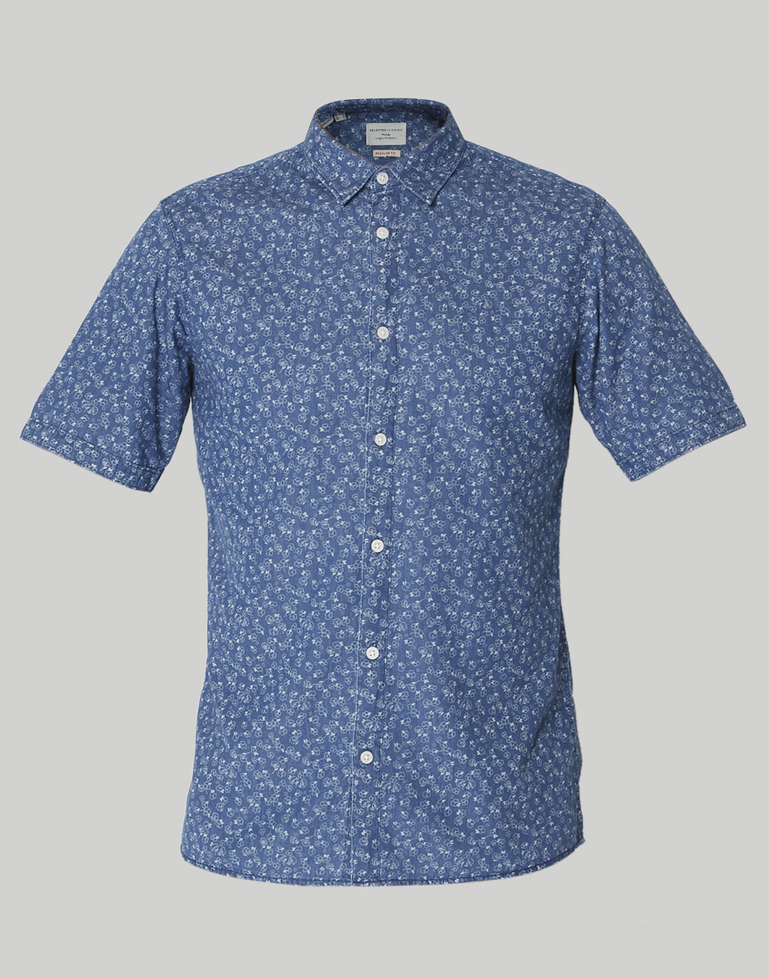 Blue Printed Short Sleeves Shirt