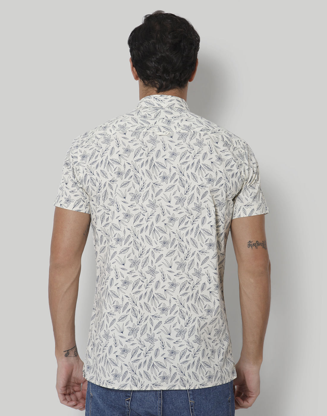 White Floral Print Short Sleeves Shirt