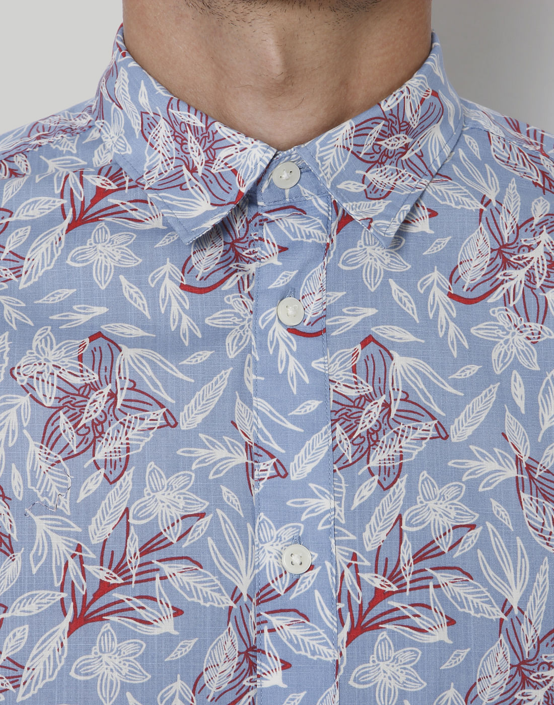 Blue Floral Print Short Sleeves Shirt