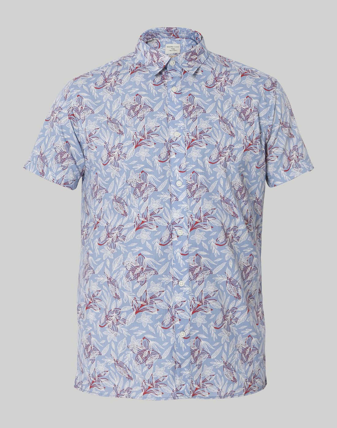 Blue Floral Print Short Sleeves Shirt