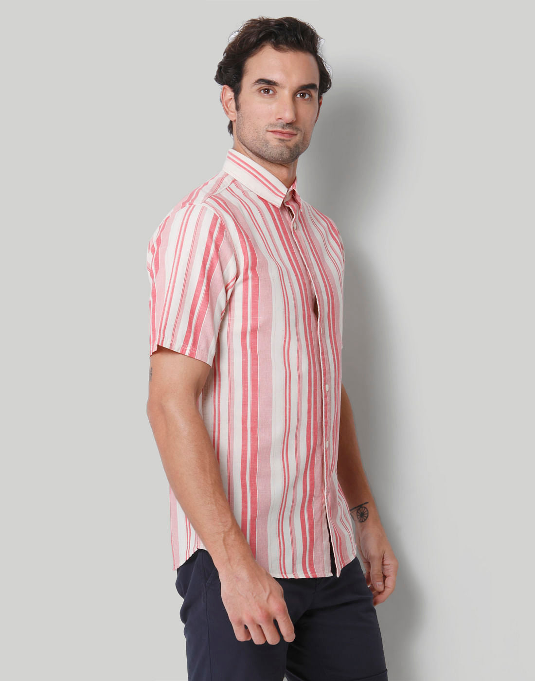 Red Striped Short Sleeves Shirt