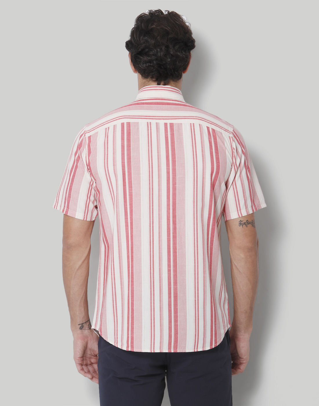 Red Striped Short Sleeves Shirt