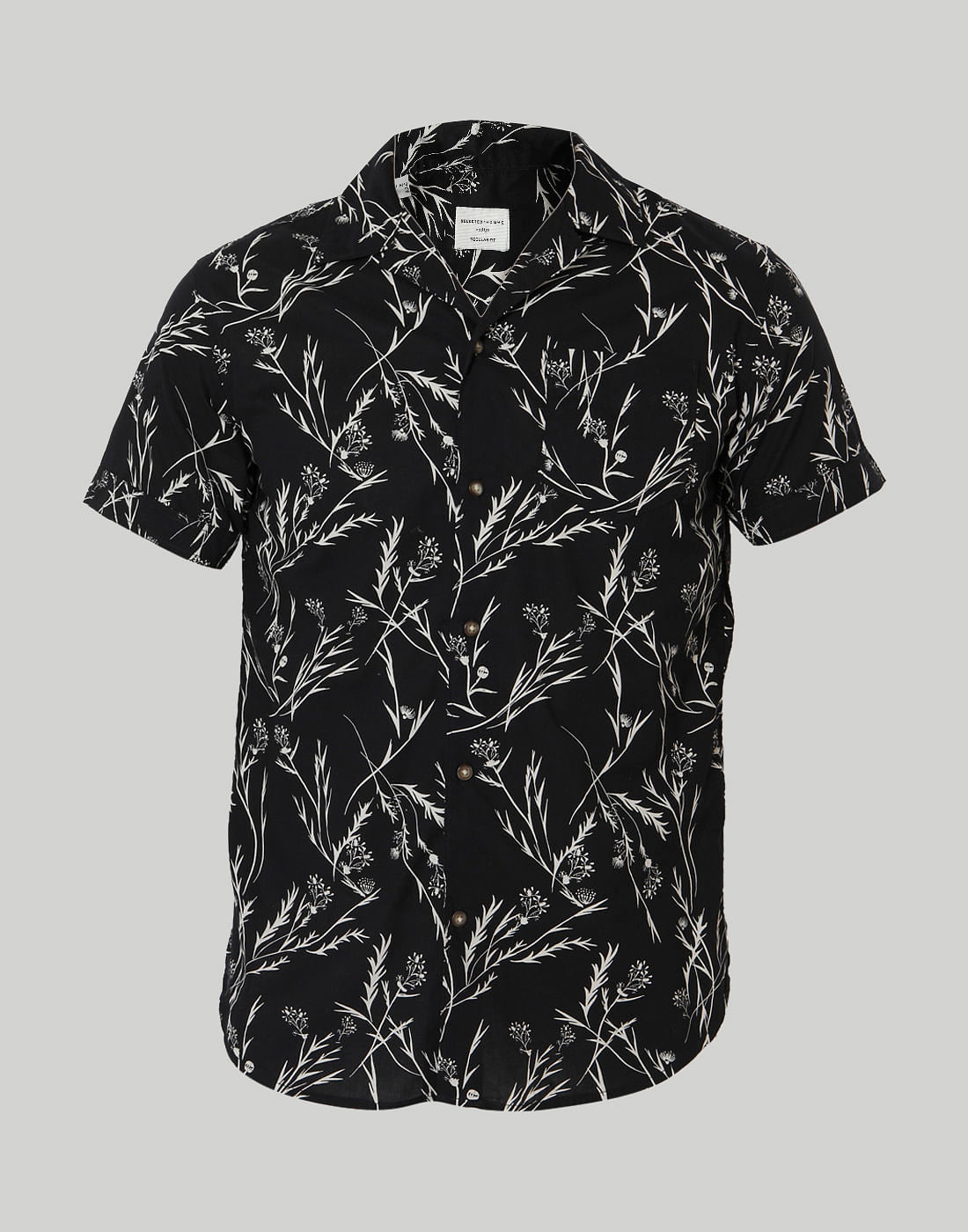Black Floral Print Short Sleeves Shirt