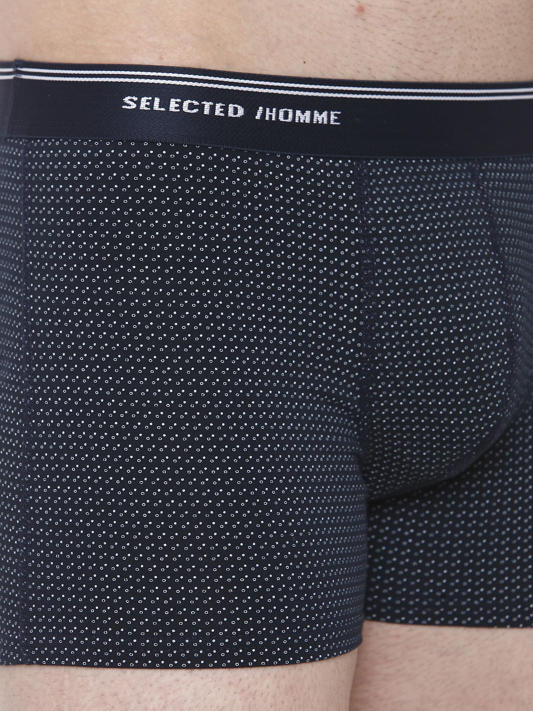 Navy Blue Printed Trunks
