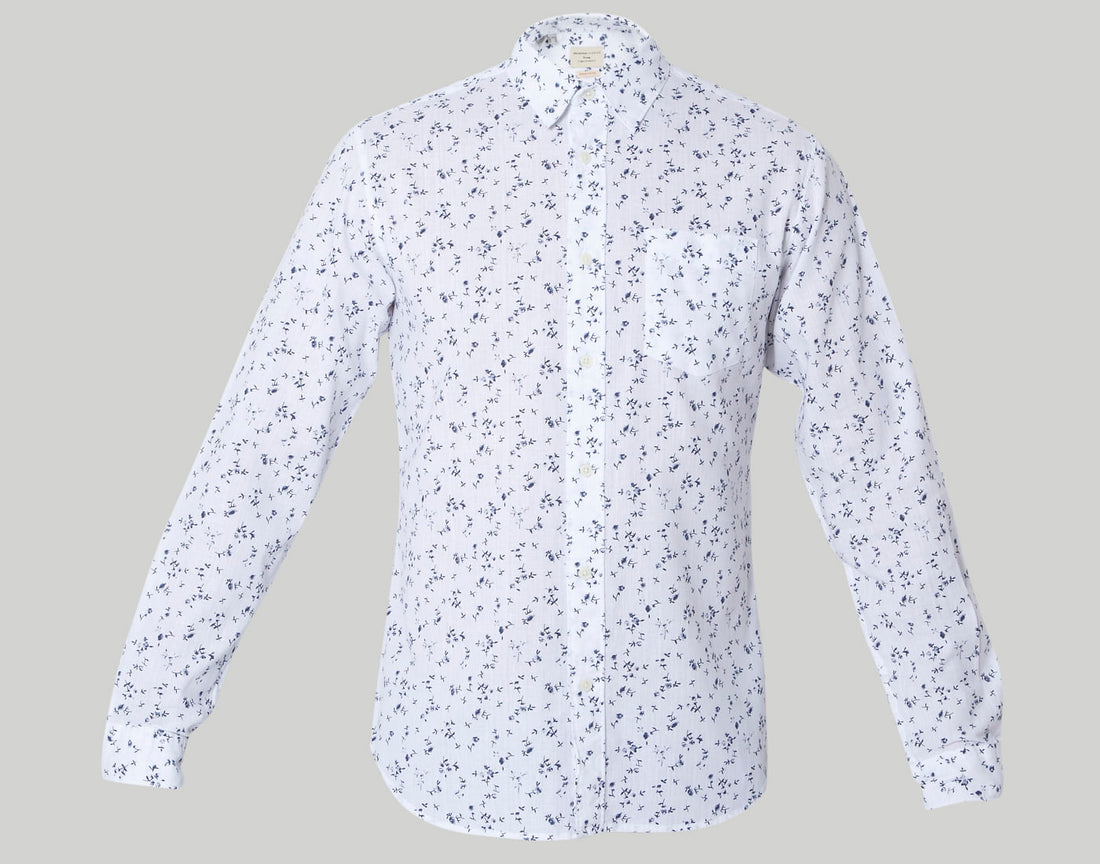 White Floral Print Full Sleeves Shirt