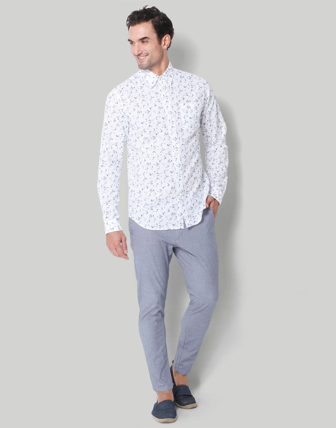 White Floral Print Full Sleeves Shirt