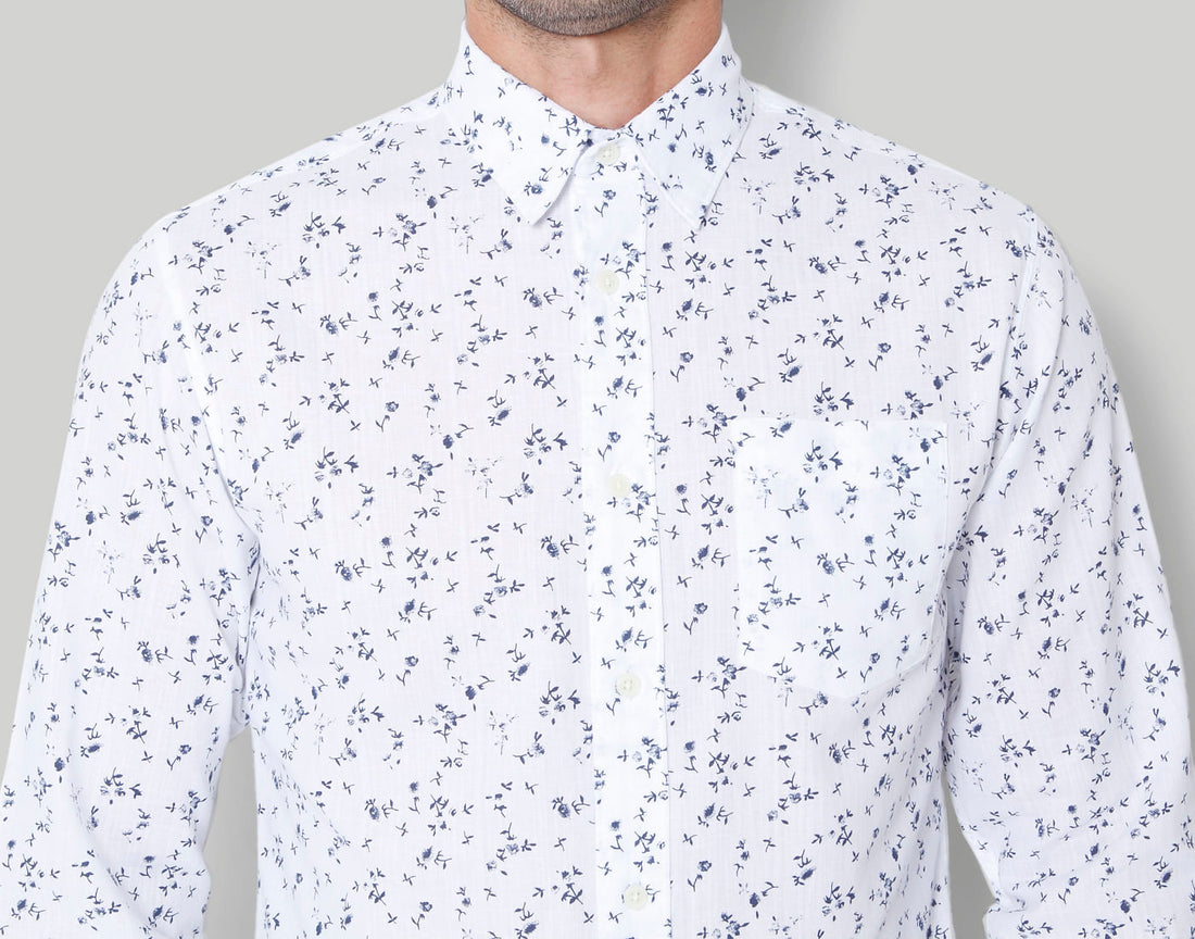 White Floral Print Full Sleeves Shirt