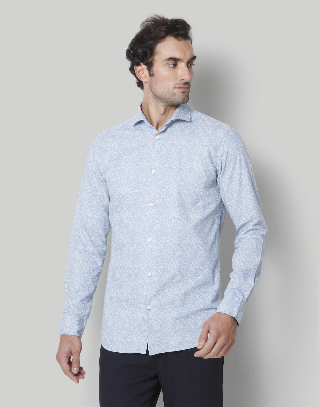 Blue Printed Full Sleeves Shirt