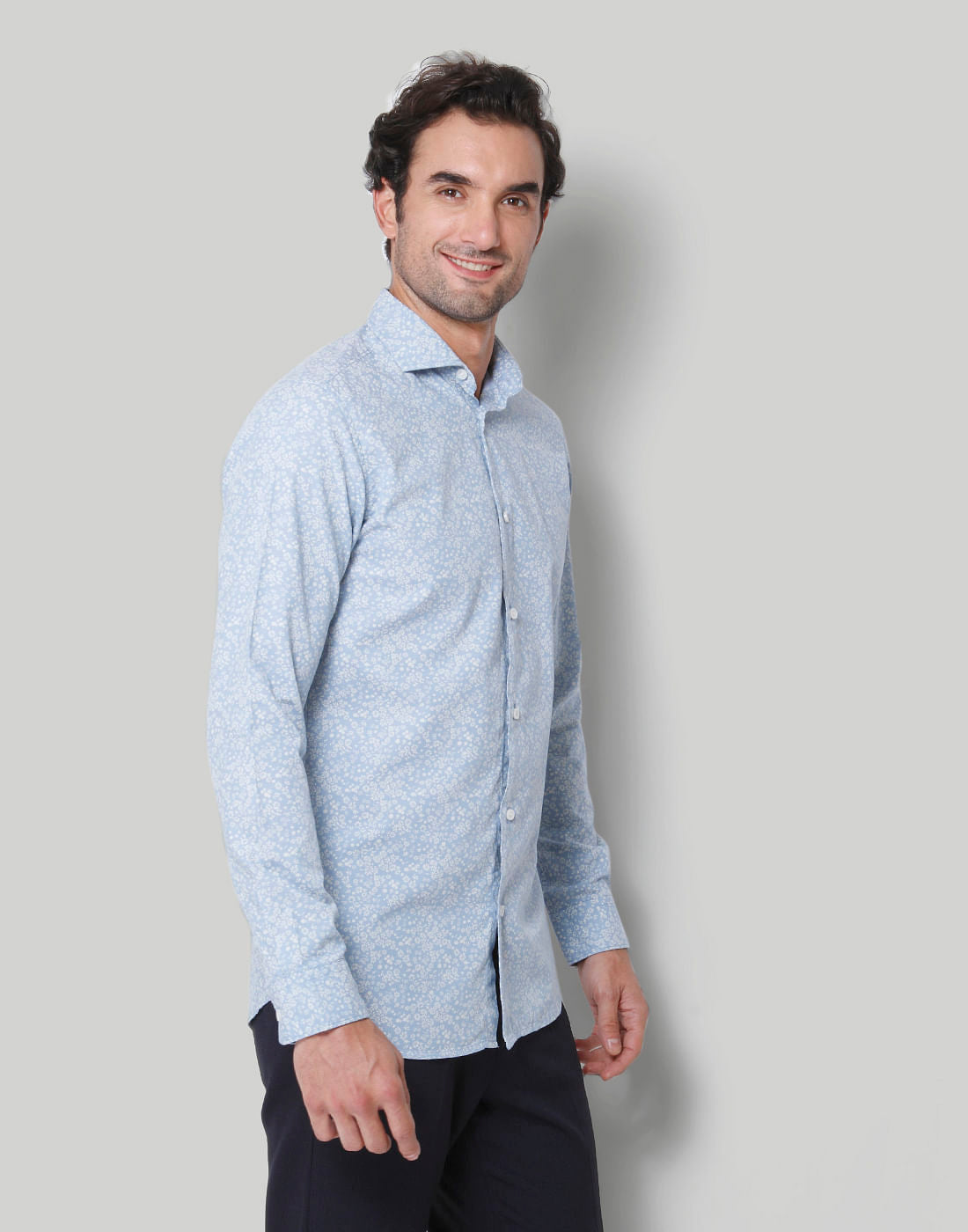 Blue Printed Full Sleeves Shirt
