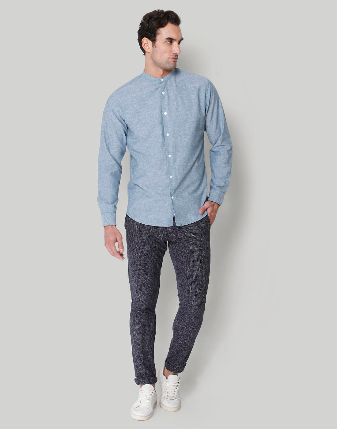 Blue Full Sleeves Linen Shirt