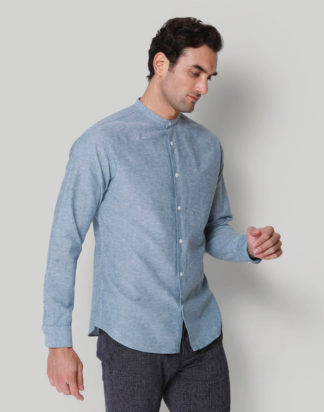 Blue Full Sleeves Linen Shirt