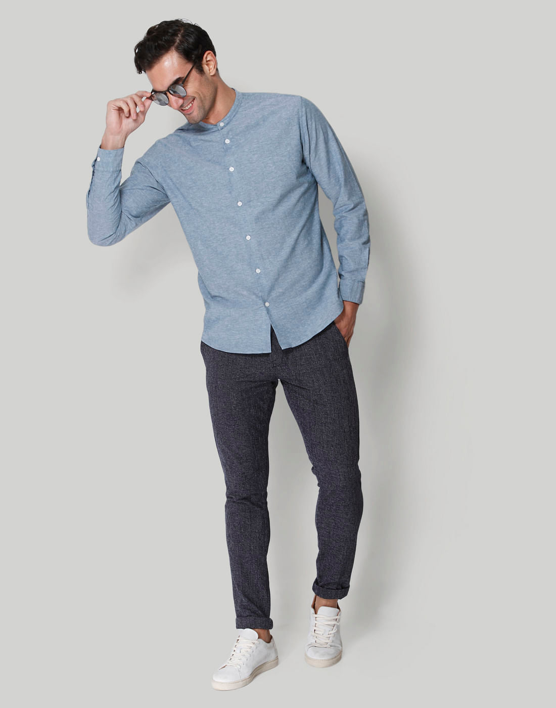 Blue Full Sleeves Linen Shirt