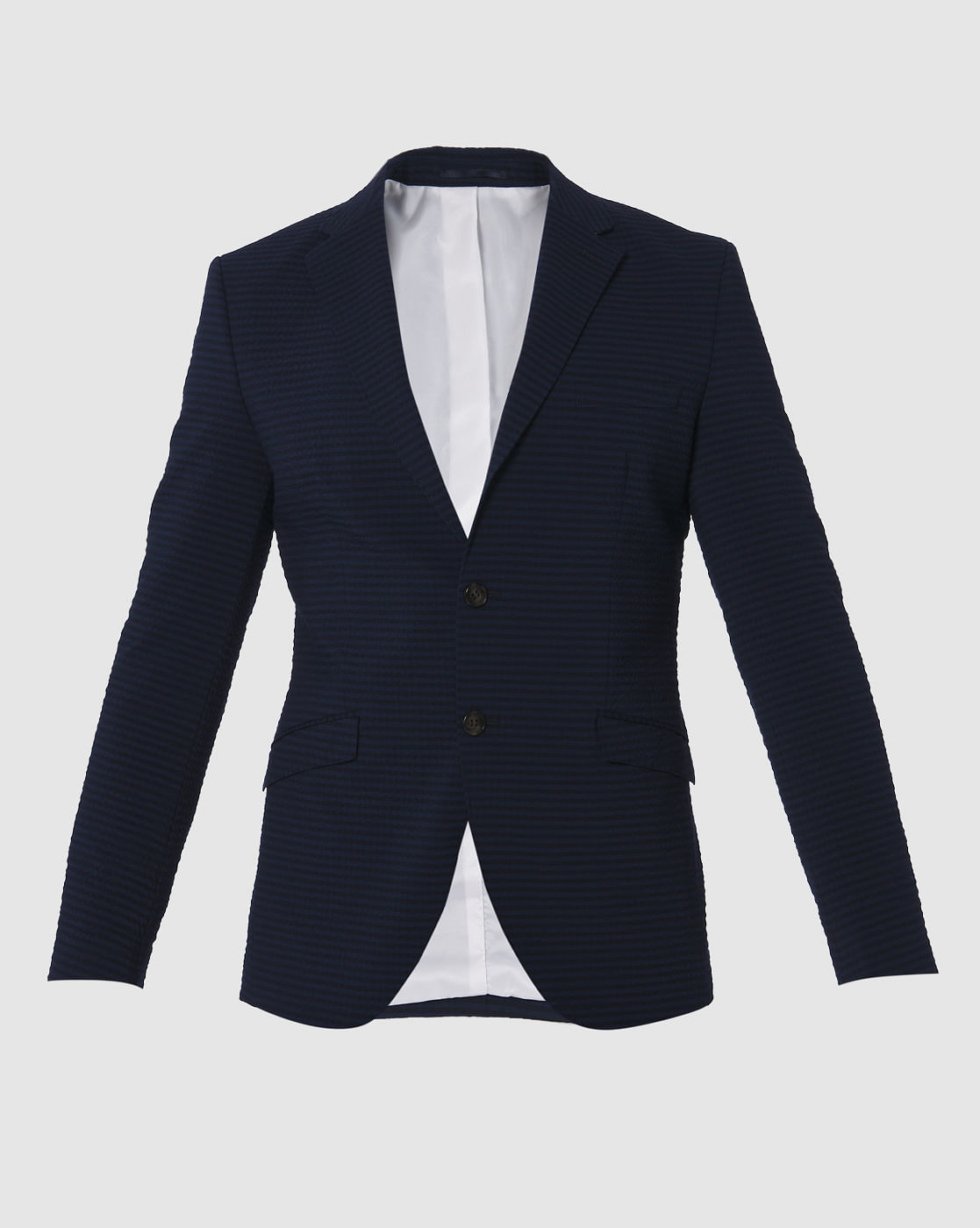 Navy Blue Striped Slim Fit Blazer