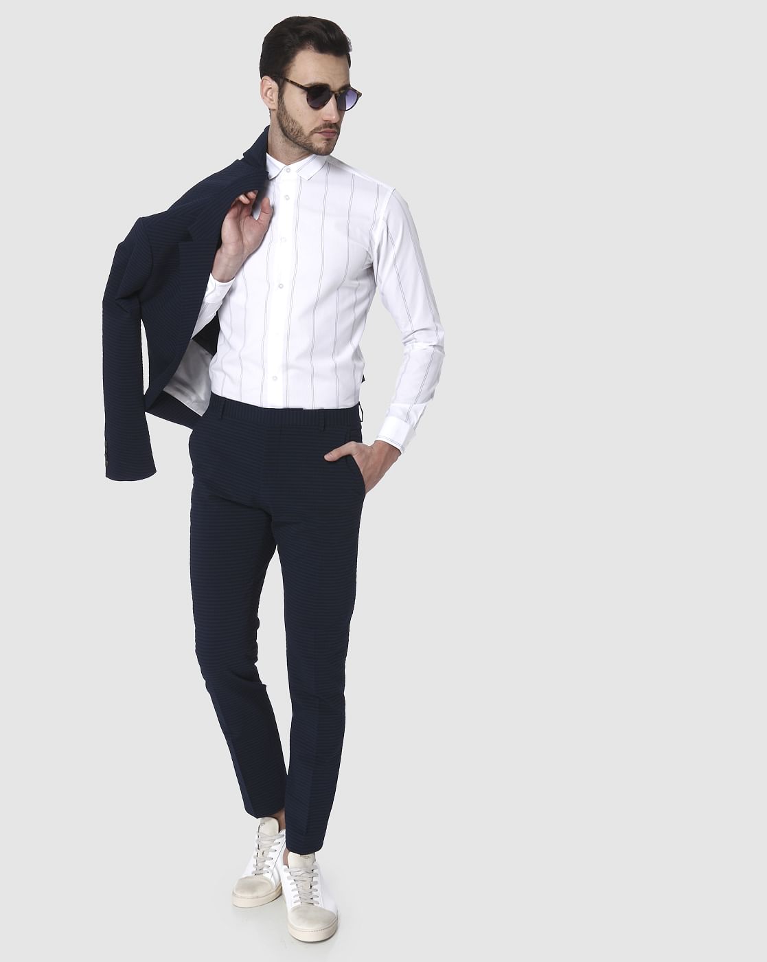 Navy Blue Striped Trousers