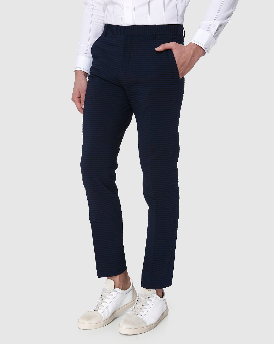 Navy Blue Striped Trousers