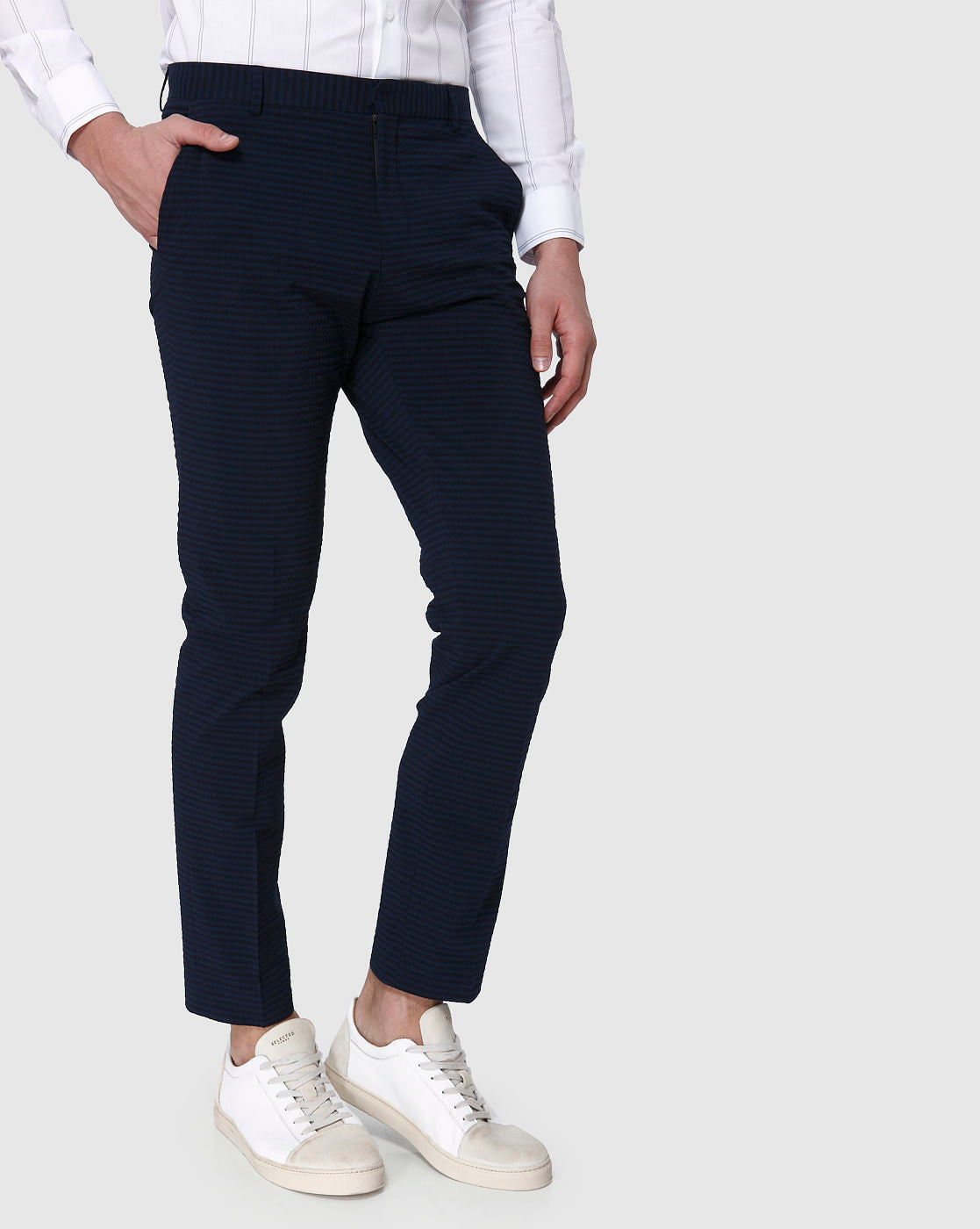 Navy Blue Striped Trousers