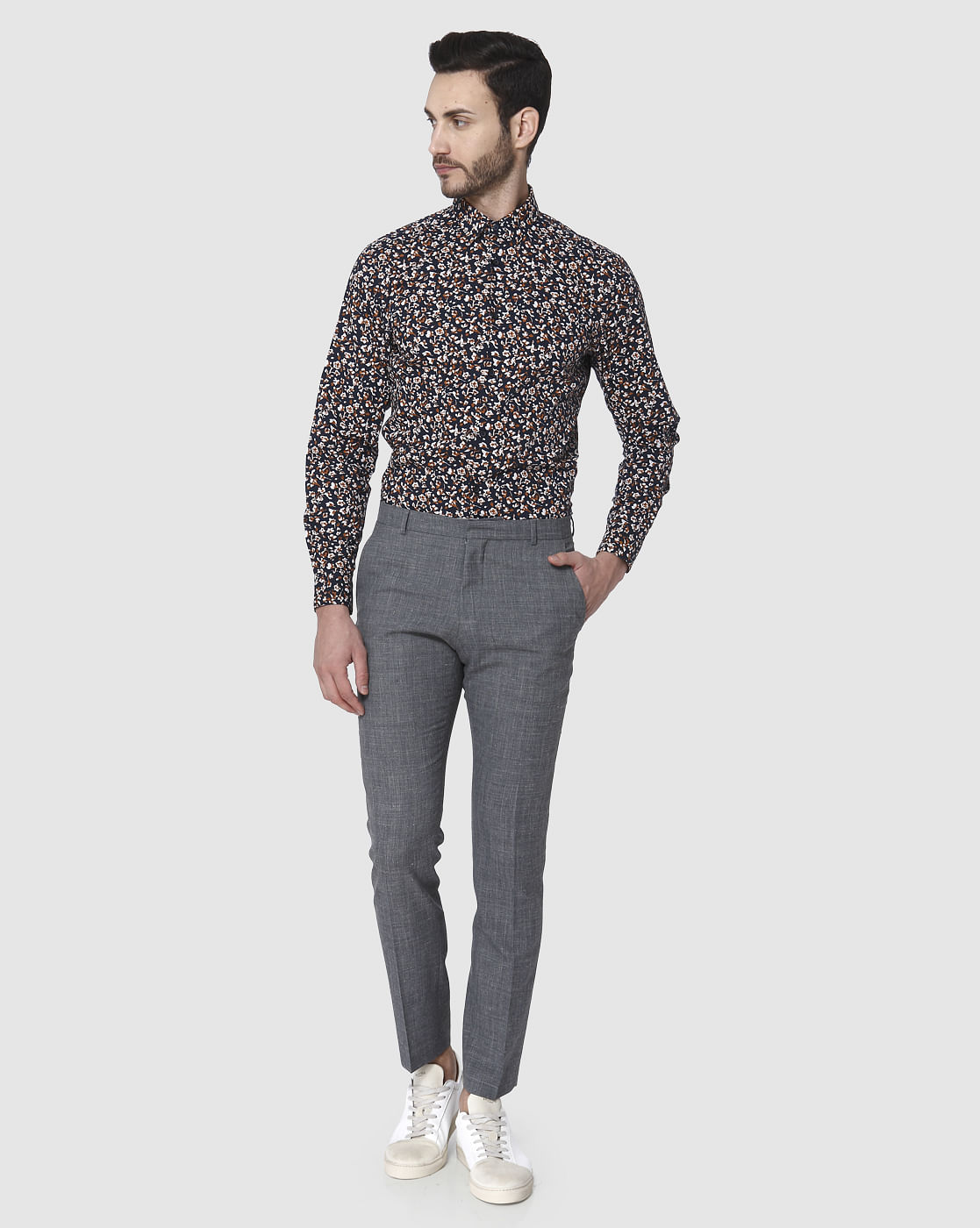 Grey Formal Slim Fit Trousers