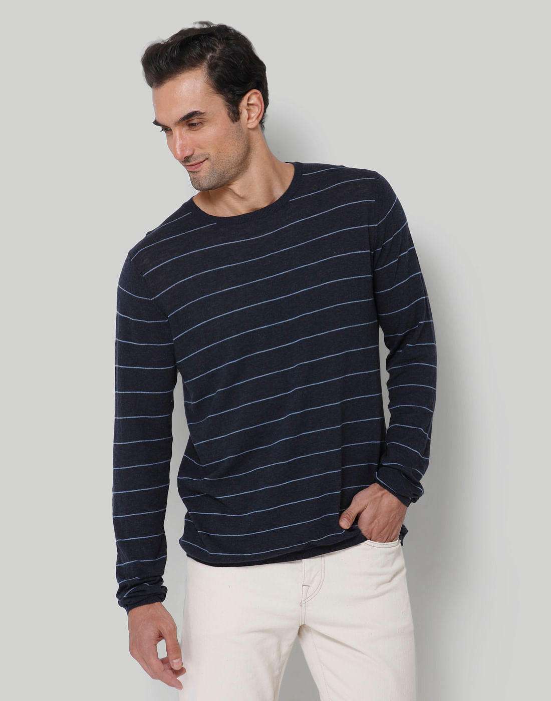 Blue Striped Crew Neck T-Shirt
