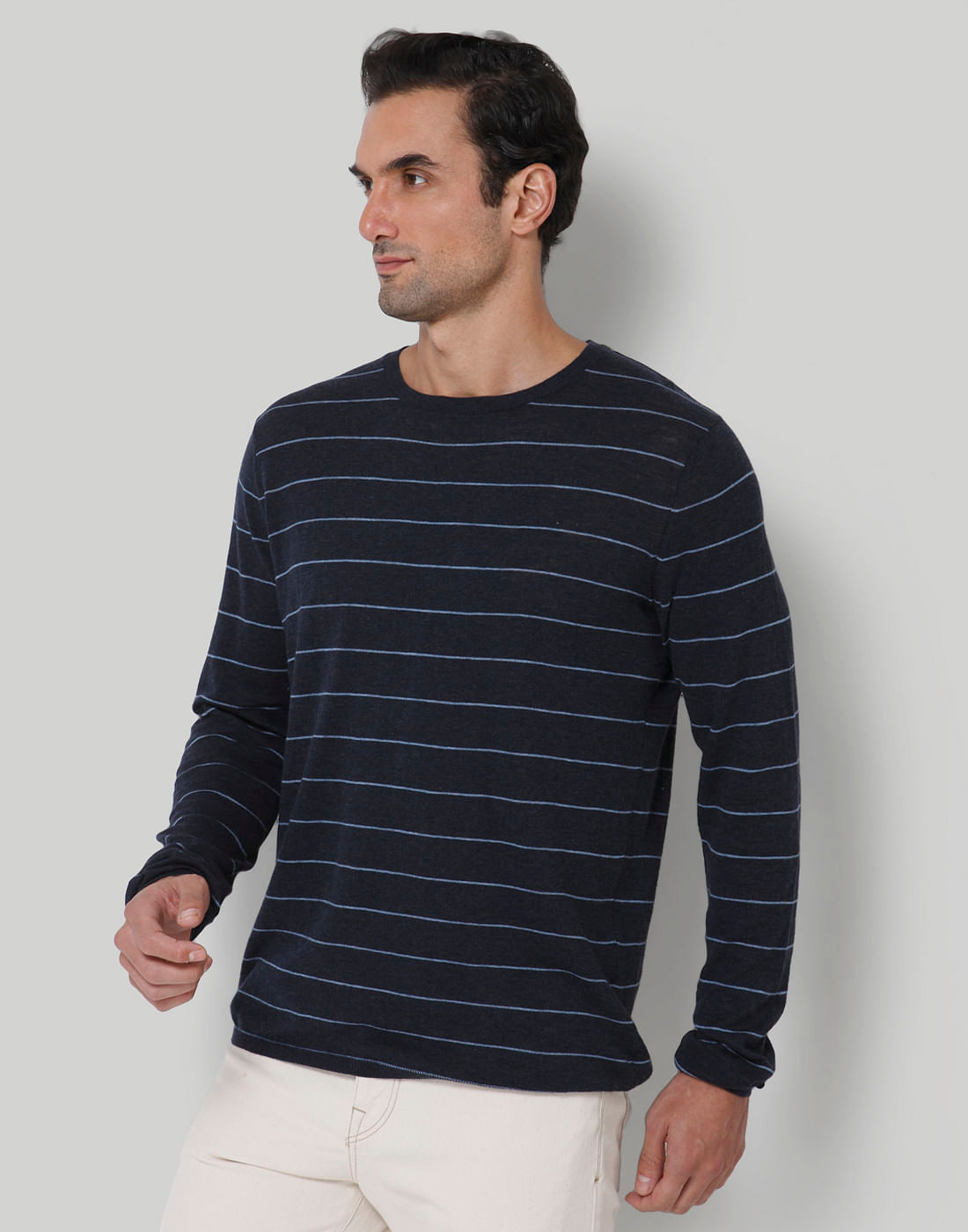 Blue Striped Crew Neck T-Shirt