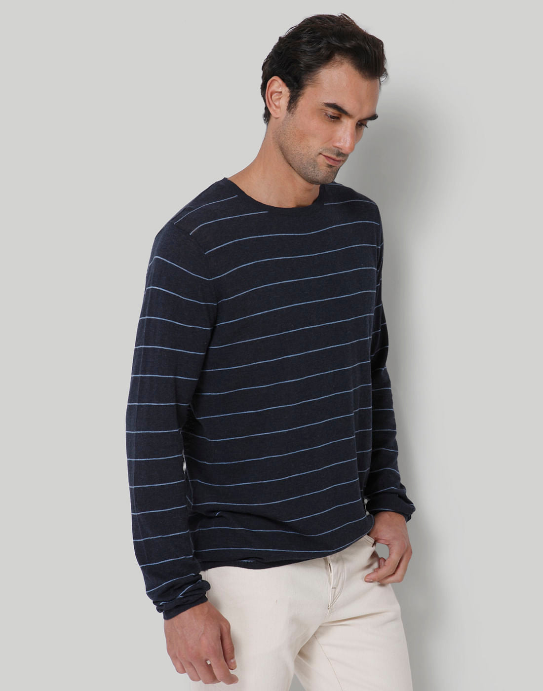Blue Striped Crew Neck T-Shirt
