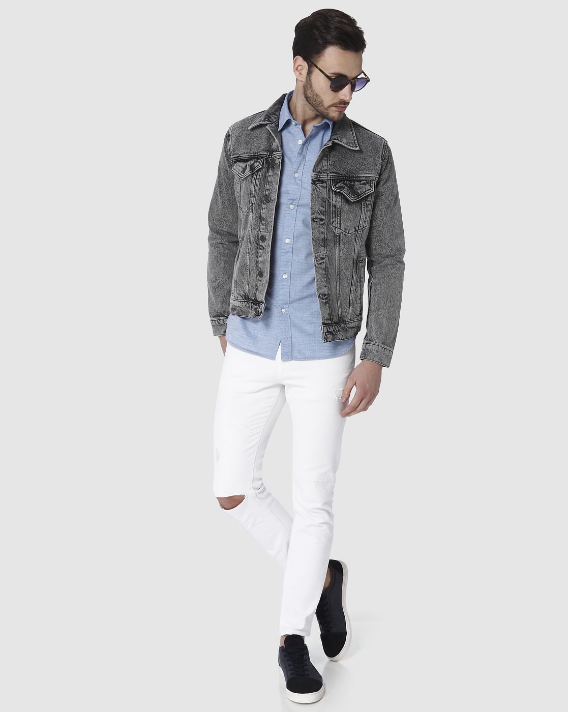 White Knee Ripped Leon Slim Fit Jeans