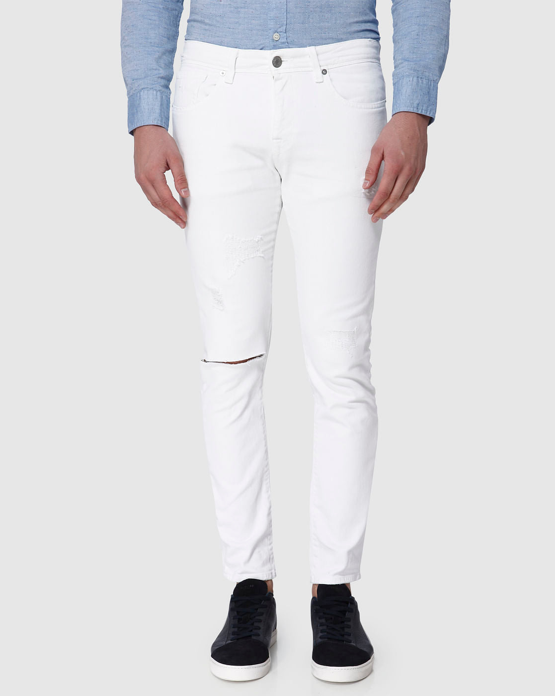 White Knee Ripped Leon Slim Fit Jeans