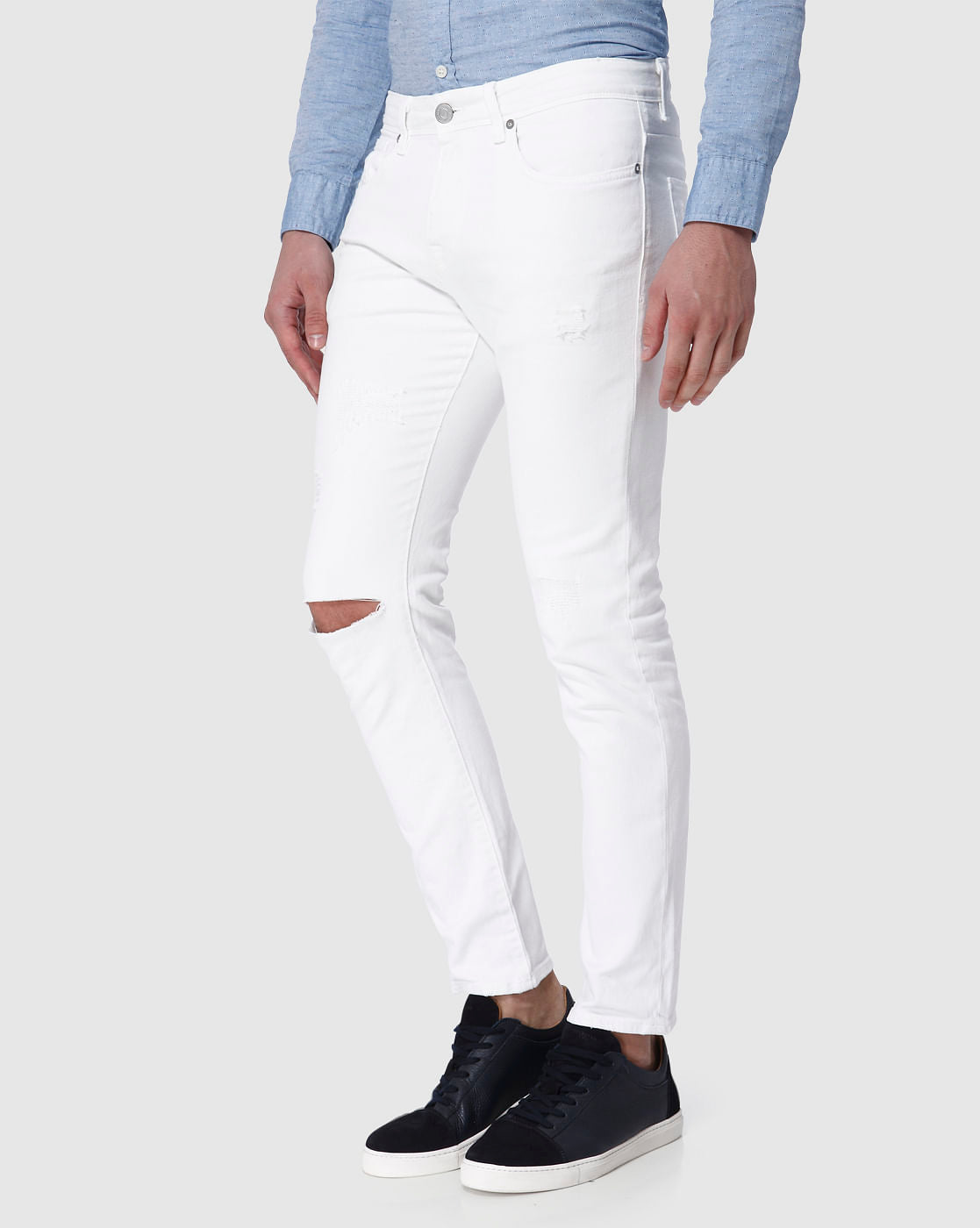 White Knee Ripped Leon Slim Fit Jeans