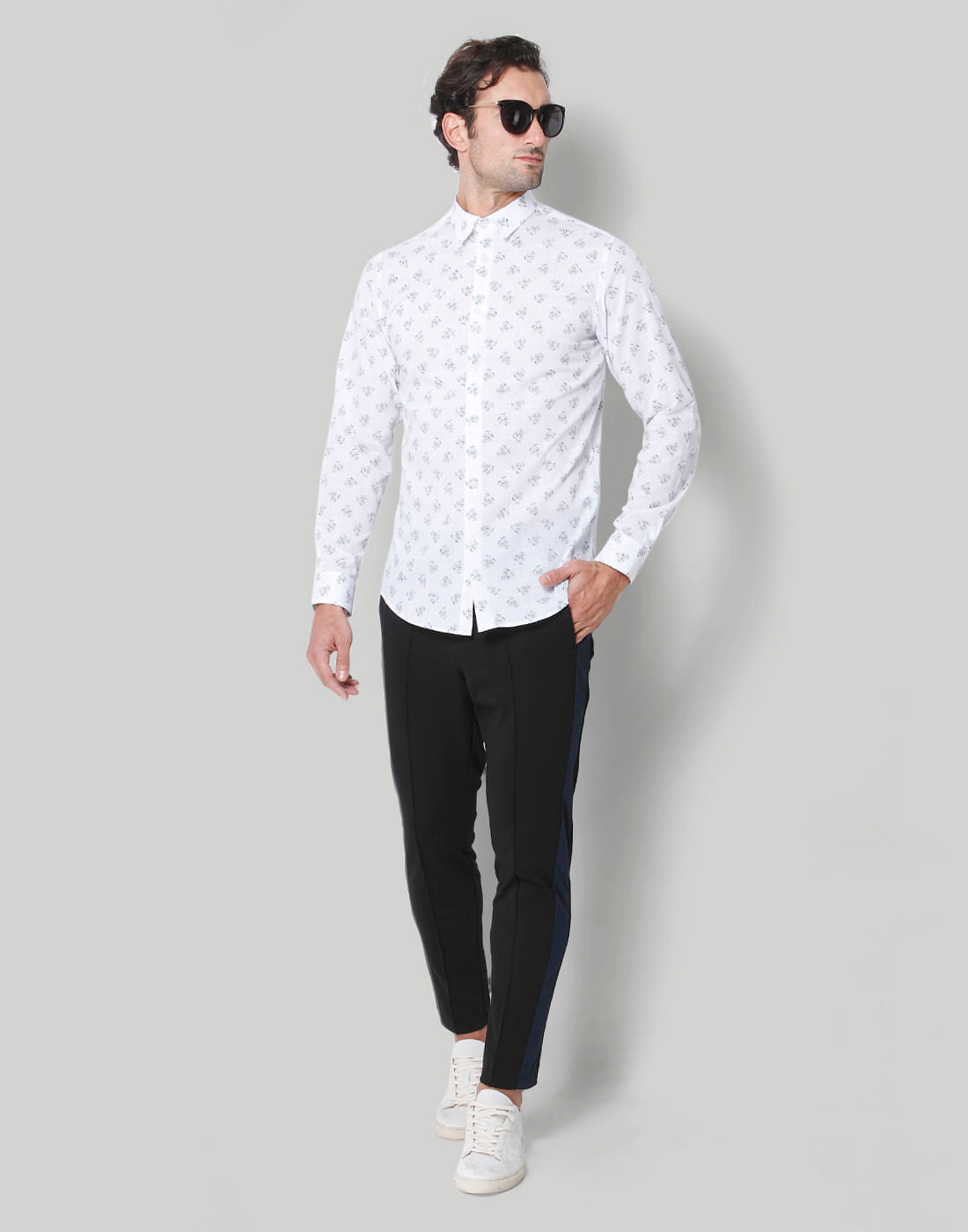 White Floral Print Full Sleeves Shirt