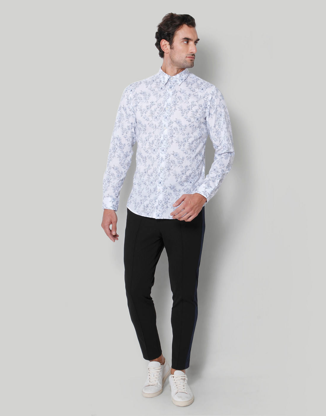 White Floral Print Full Sleeves Shirt