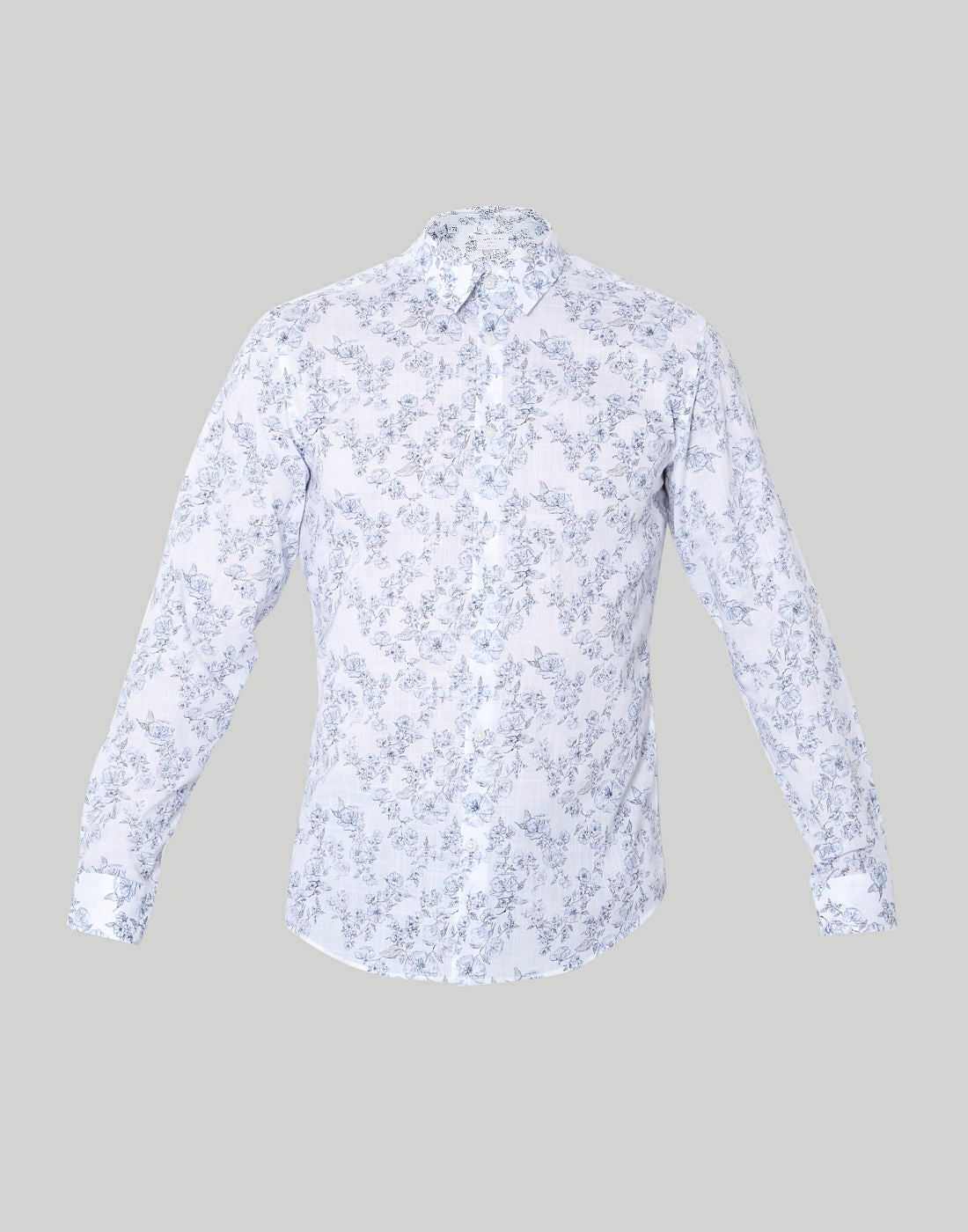 White Floral Print Full Sleeves Shirt