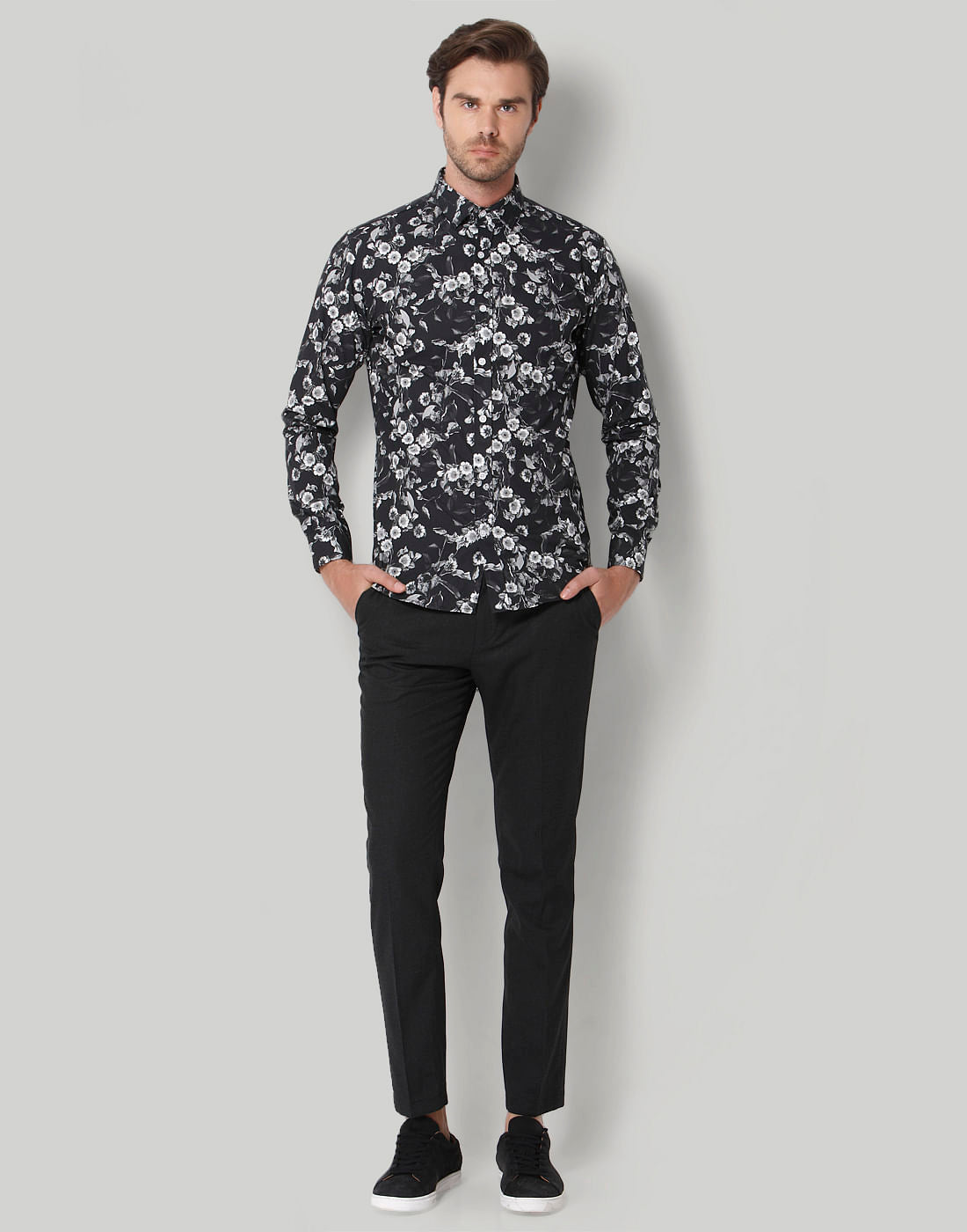 Black Floral Print Full Sleeves Shirt
