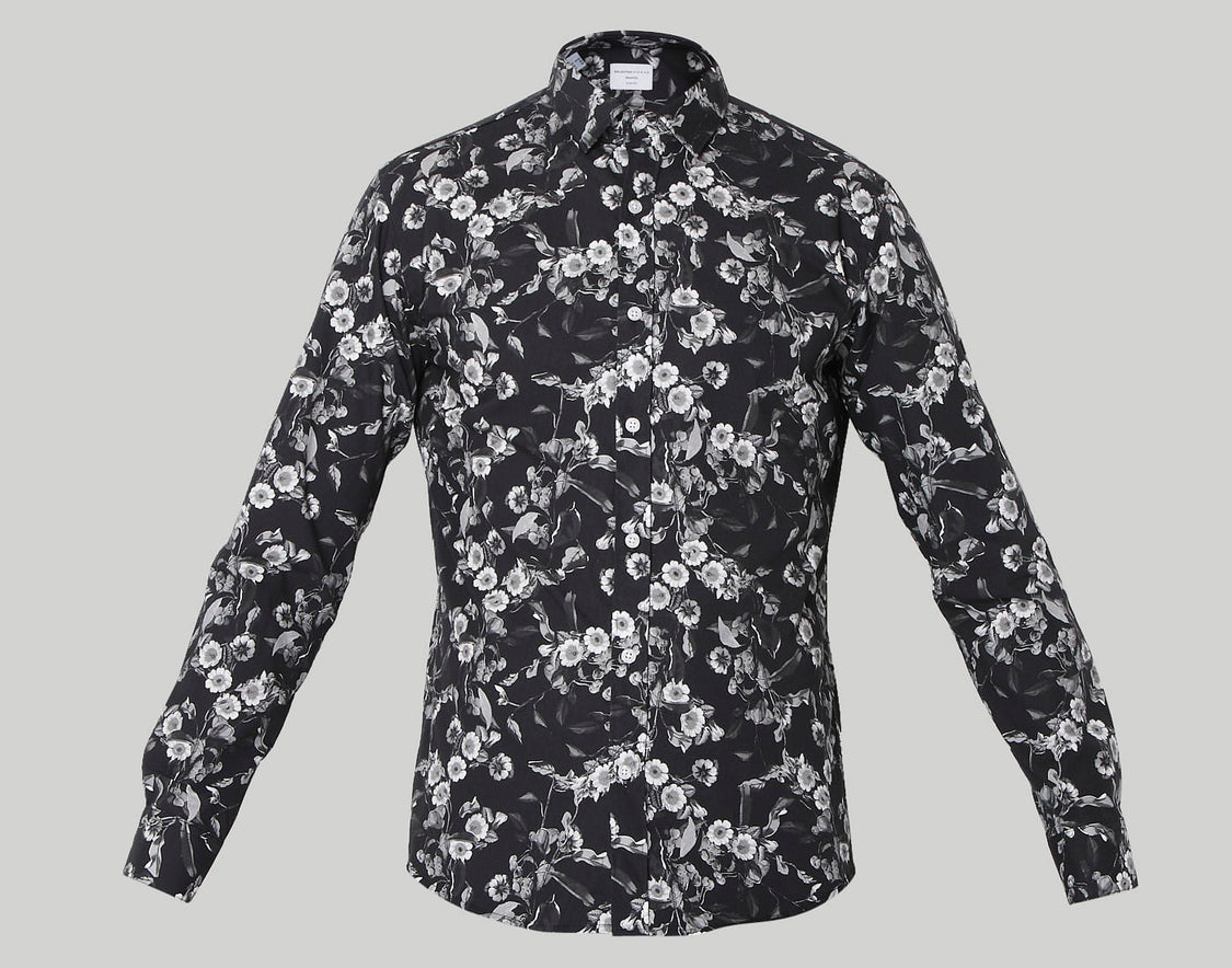 Black Floral Print Full Sleeves Shirt