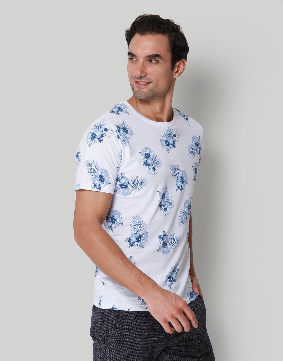 White Floral Print Crew Neck T-Shirt