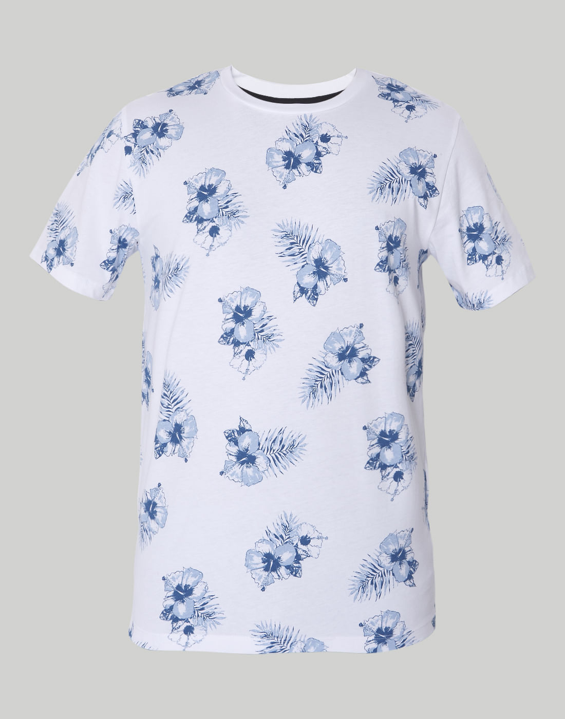 White Floral Print Crew Neck T-Shirt