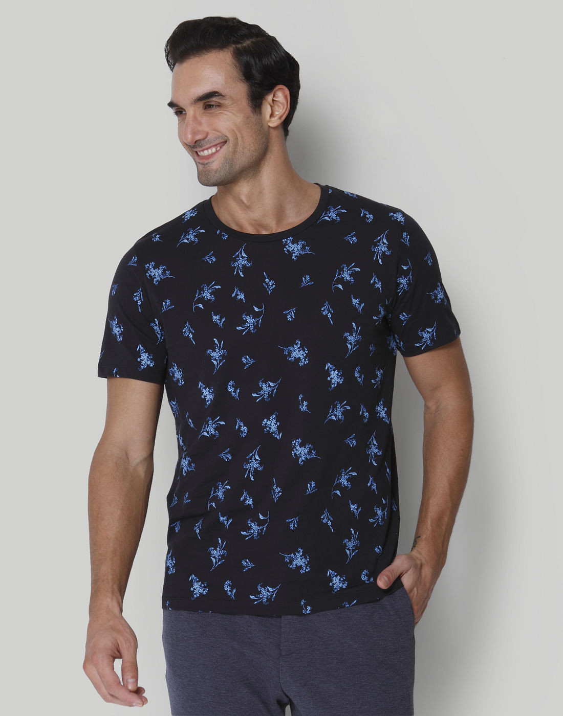 Black Floral Print Crew Neck T-Shirt