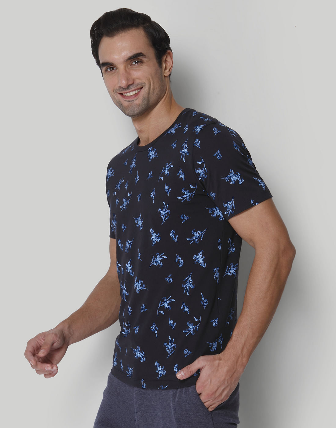 Black Floral Print Crew Neck T-Shirt