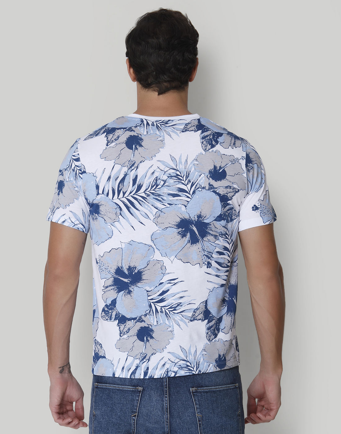 White Floral Print Crew Neck T-Shirt