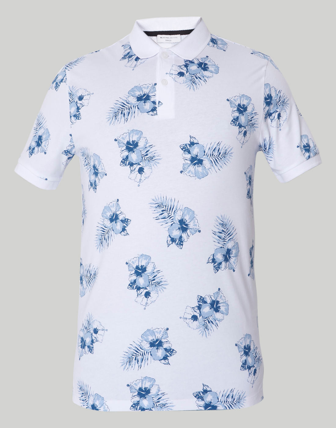White Floral Print Polo Neck T-Shirt