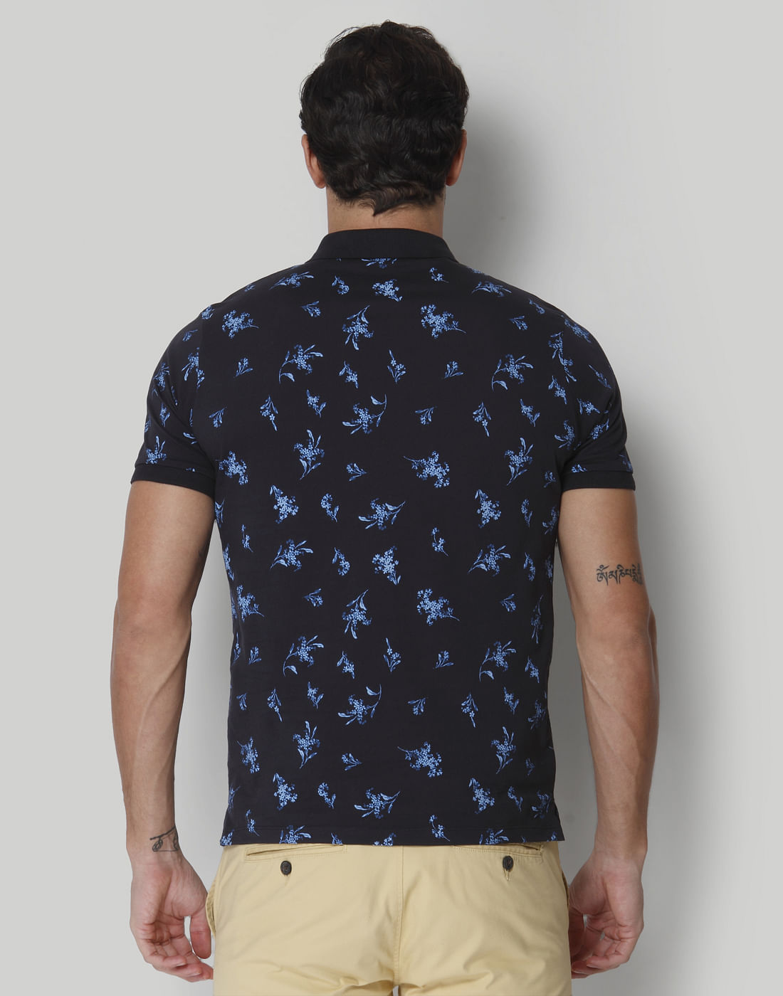 Black Floral Print Polo Neck T-Shirt