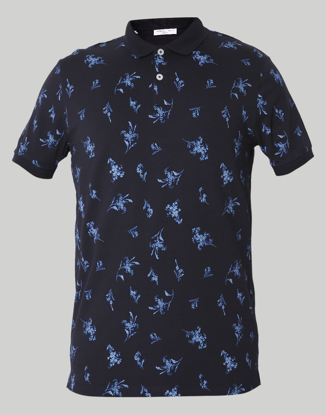 Black Floral Print Polo Neck T-Shirt