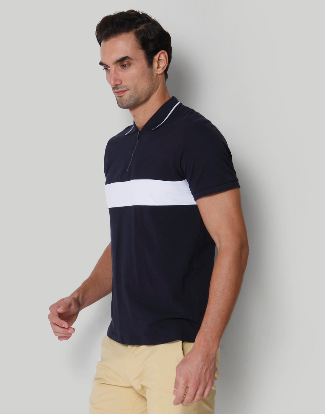 Blue Striped Polo Neck T-Shirt
